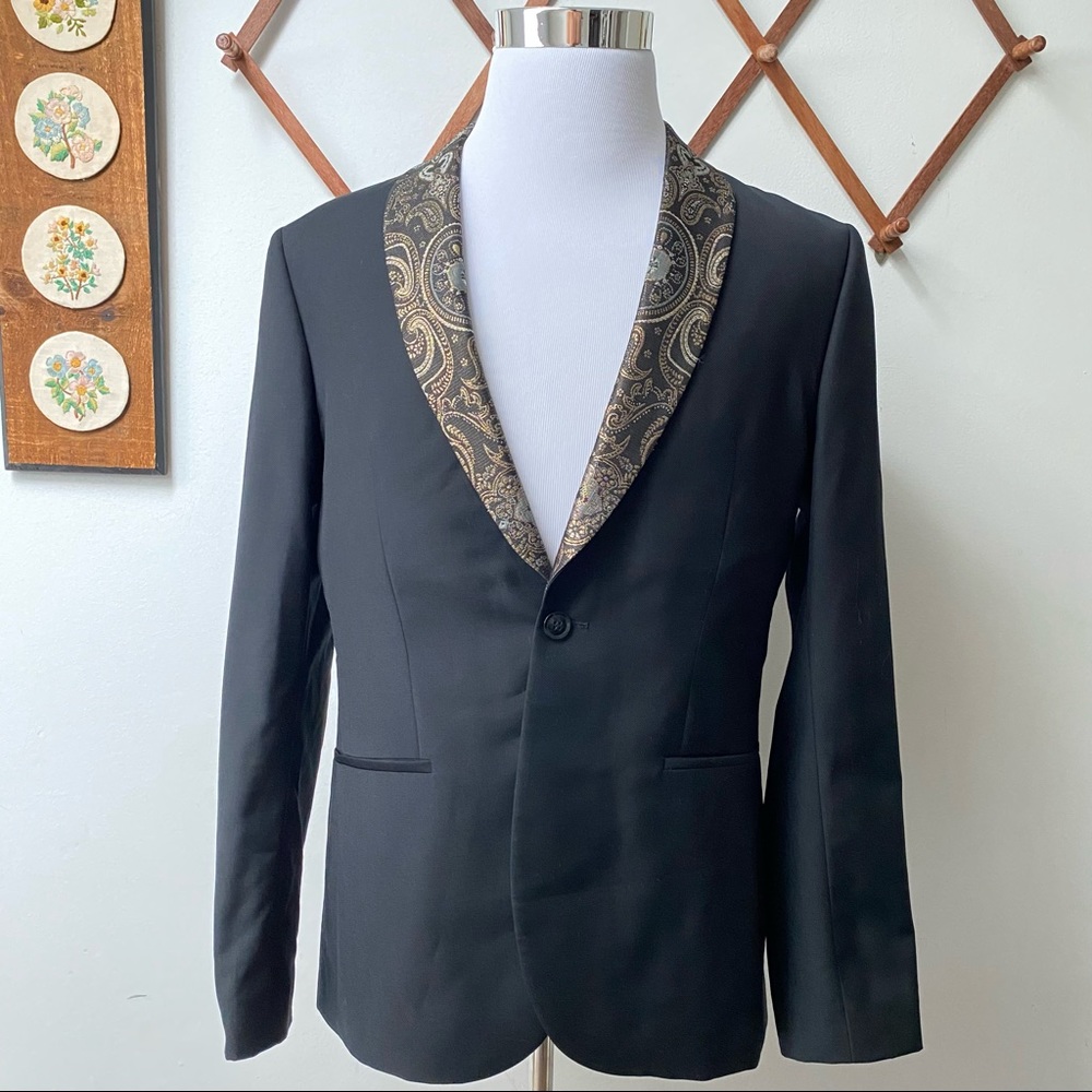Topman Black Blazer with Paisley Lapel